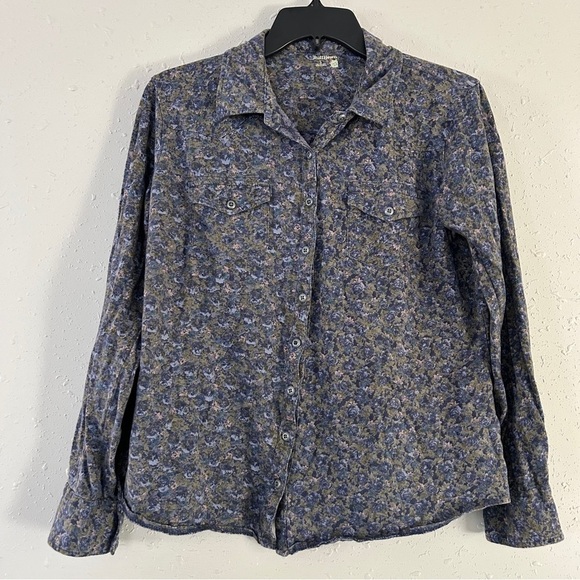 🦋 Ruff Hewn Blue Green Floral Button Down Long Sleeve Blouse Large - Picture 1 of 5